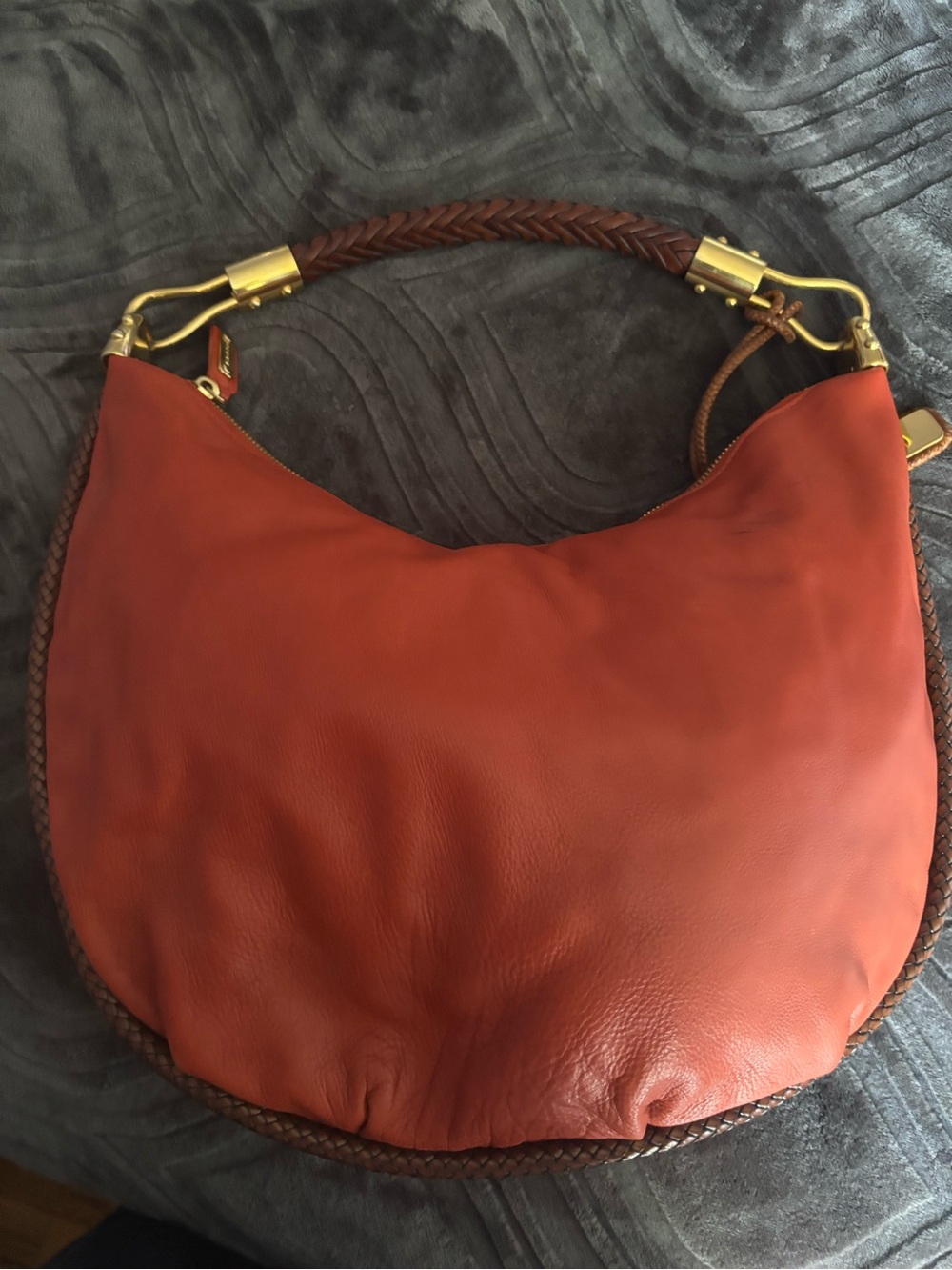 Michael Kors Braided-Handle Leather Hobo in Rust